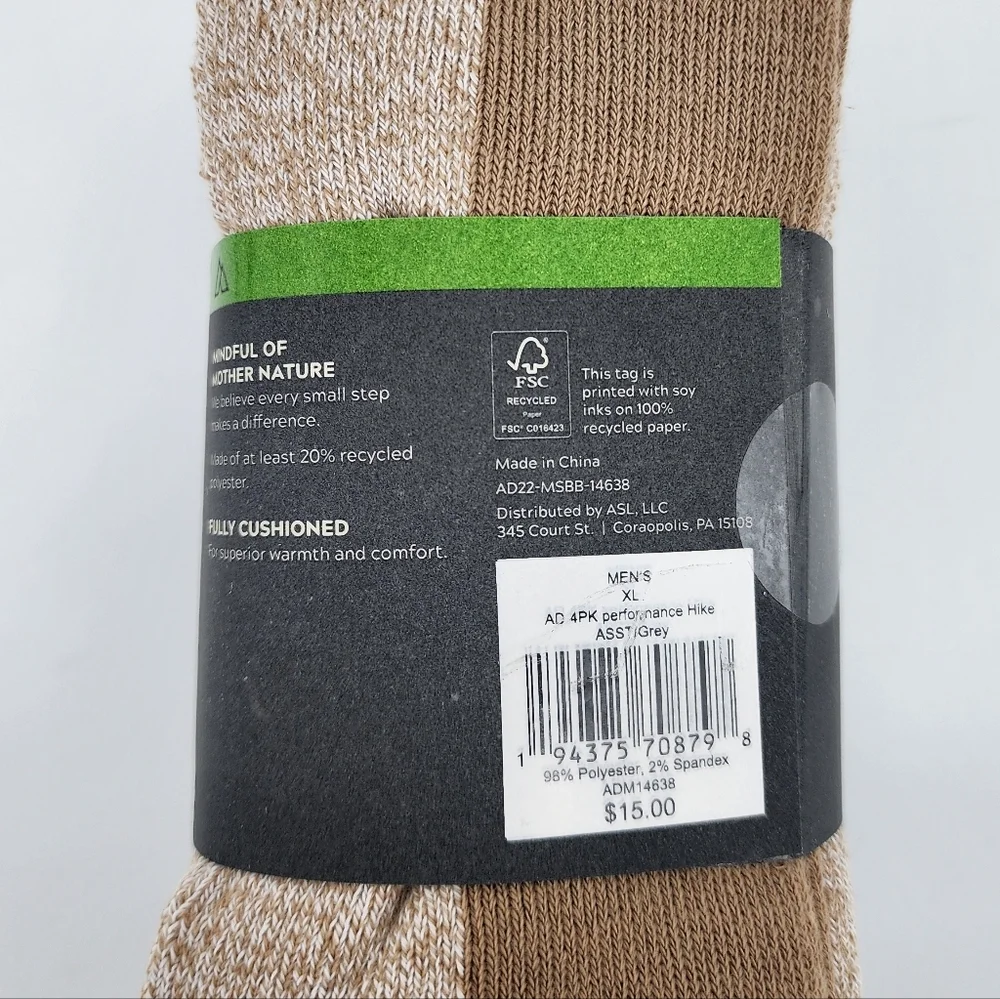Alpine Design Performance Hiking Socks 4 Pair Mens New Blue Brown Gray